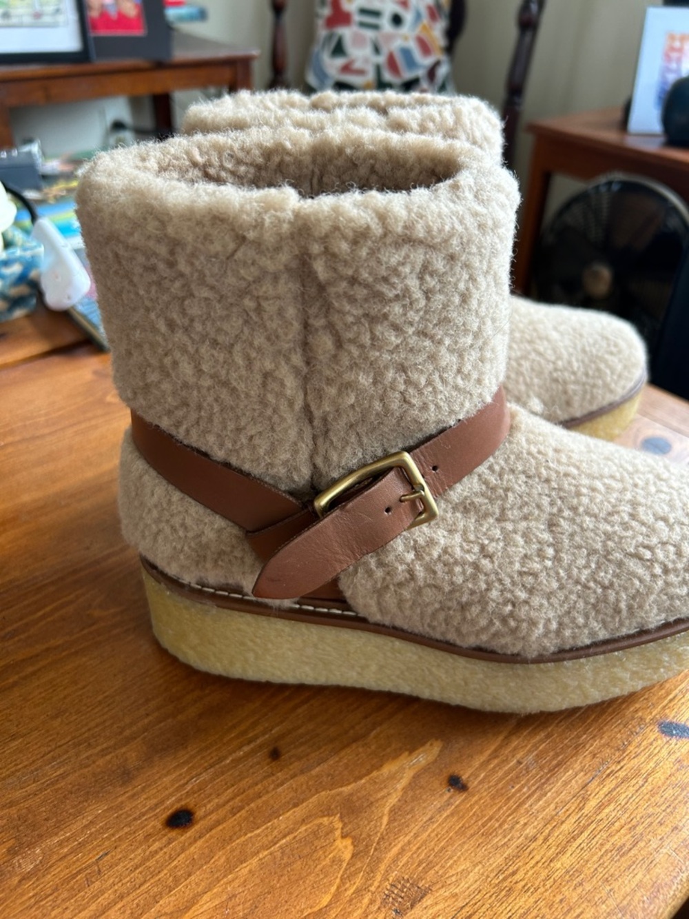 Tod’s  Tan Sherpa Platform Ankle Boots with Buckle